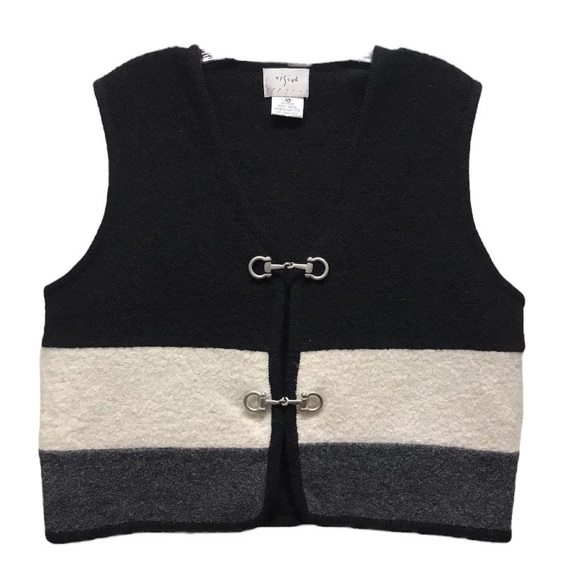 Vintage Jackets & Blazers - Vintage Equestrian Striped Horse Bit Clasp V-neck Wool Vest Size 10